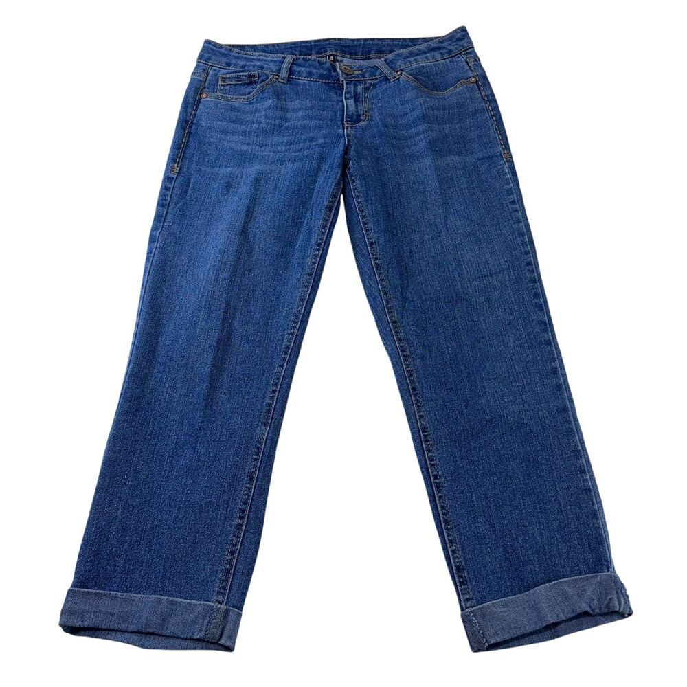 Jordache Jeans Women's 4‎ Straight Cuffed Leg Blue Denim Casual Retro